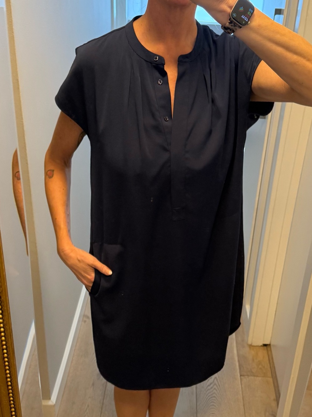Vince Navy Short-Sleeve Shirt Dress with Pockets
